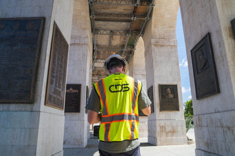 Filming under the colonnade at the LA Memorial Coliseum