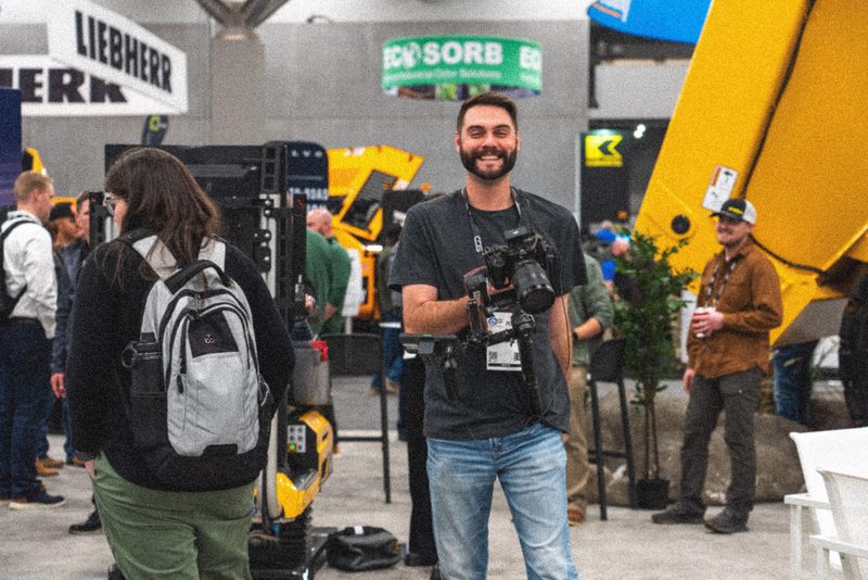 Shooting a machine on an exhibitor stand at World of Asphalt