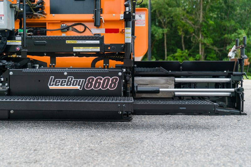 Close on the LeeBoy 8608 badge along the screed