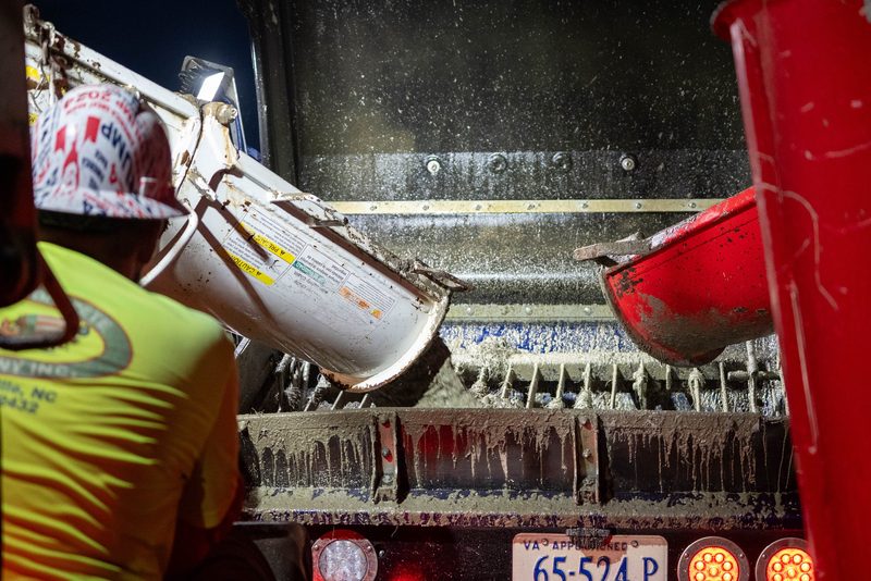 Close at the back of the mixer, chute swung out and washing down