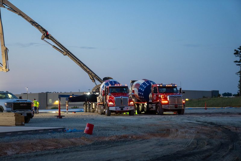 Two mixers and the pump holding on the pad at last light