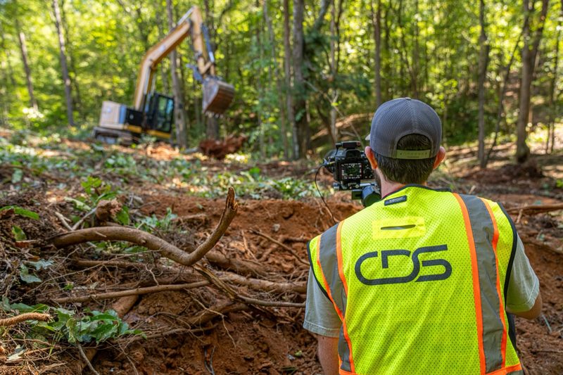 One of our crew filming the excavator working the clearing