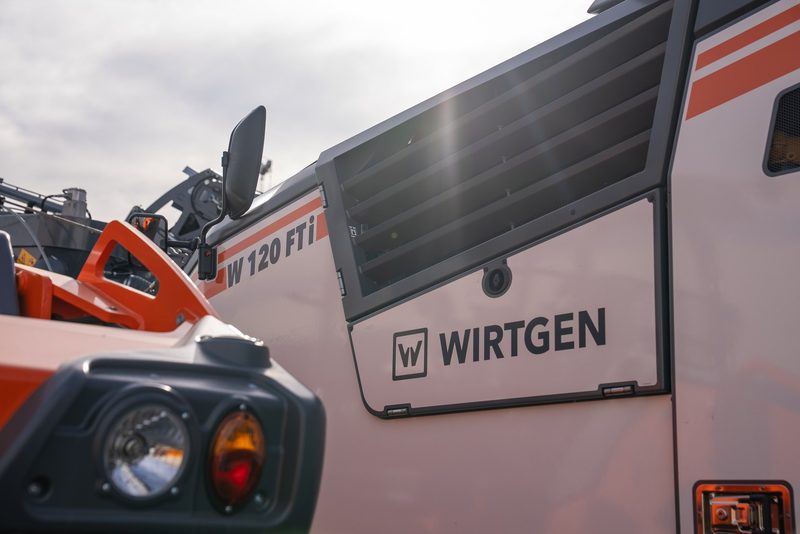 Wirtgen W 120 Fi badging, shot close at shallow depth of field